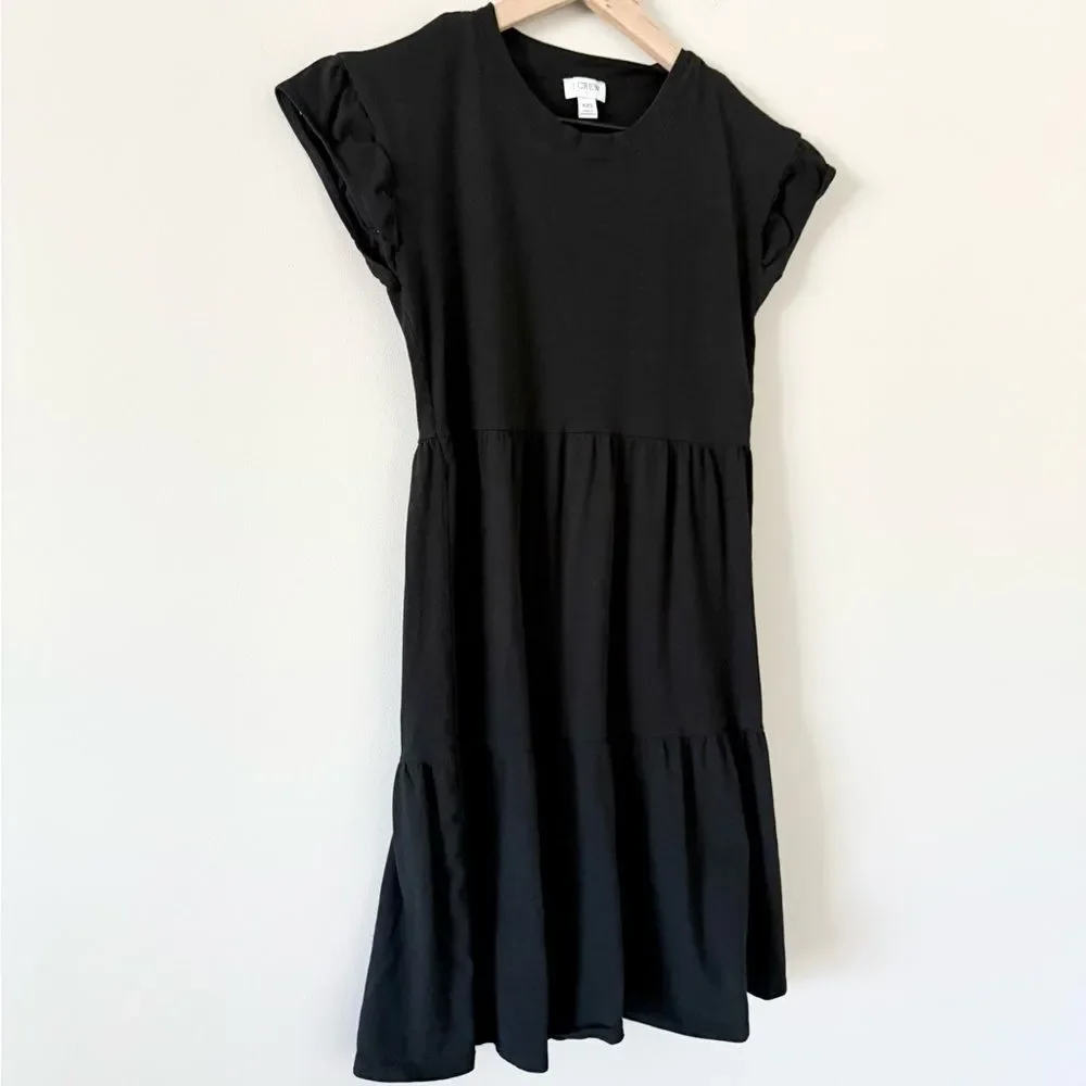 J. Crew Cotton T-Shirt Dress with Ruffle Cap Sleeve in Black Size XXS
